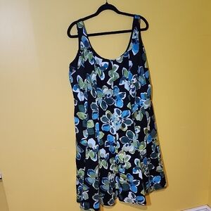 Laura Plus Size 14/16 Sundress Cotton Summer Fun Floral Blue Green